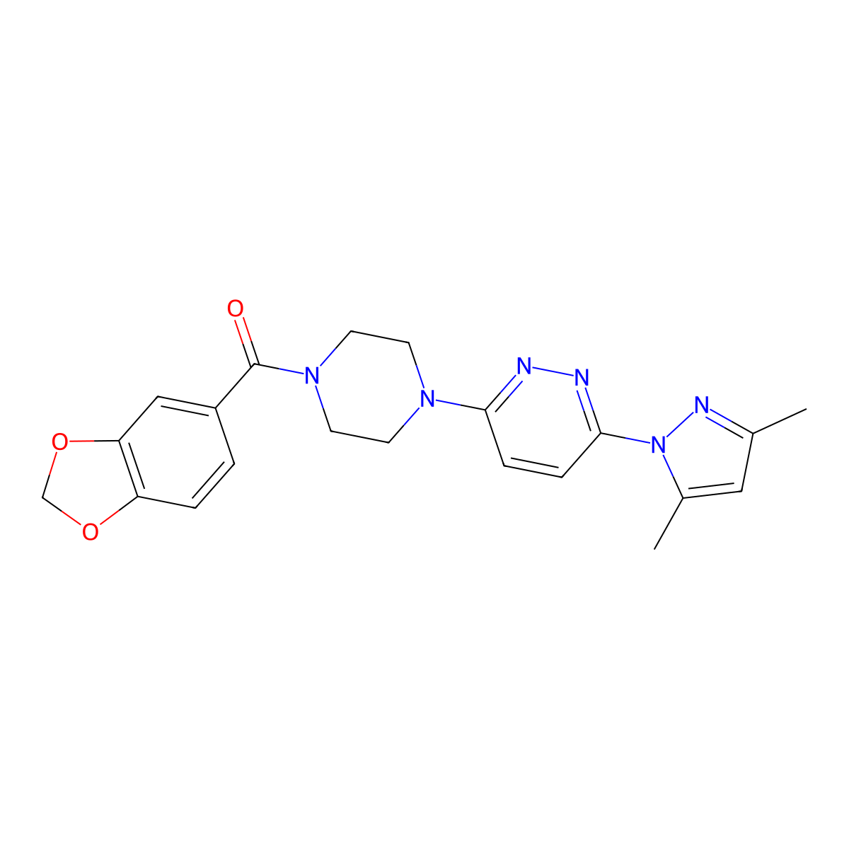 benzo[d][1,3]dioxol-5-yl(4-(6-(3,5-dimethyl-1H-pyrazol-1-yl)pyridazin-3-yl)piperazin-1-yl)methanone molecular structure, CAS 1020503-19-8