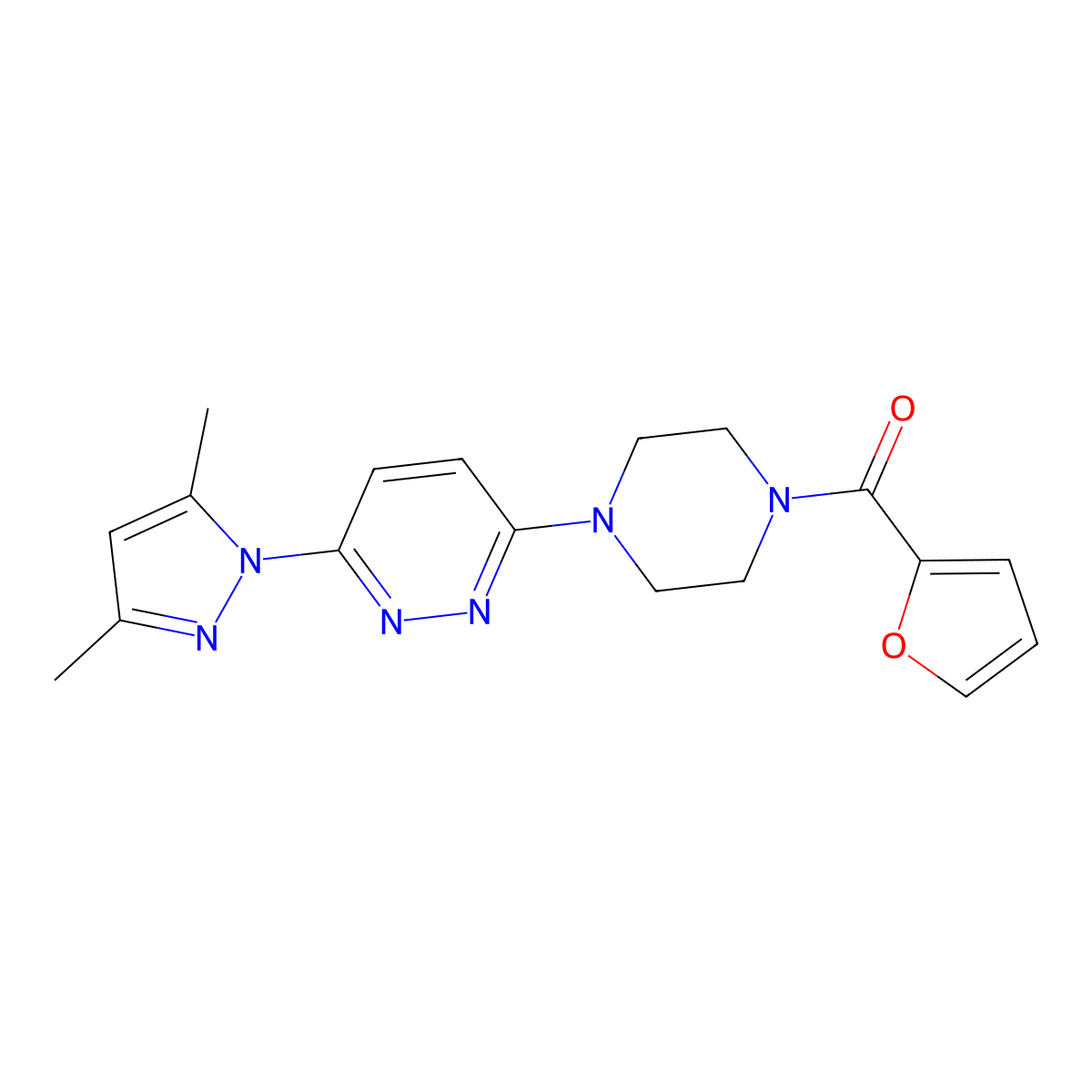 (4-(6-(3,5-dimethyl-1H-pyrazol-1-yl)pyridazin-3-yl)piperazin-1-yl)(furan-2-yl)methanone molecular structure, CAS 1020503-20-1