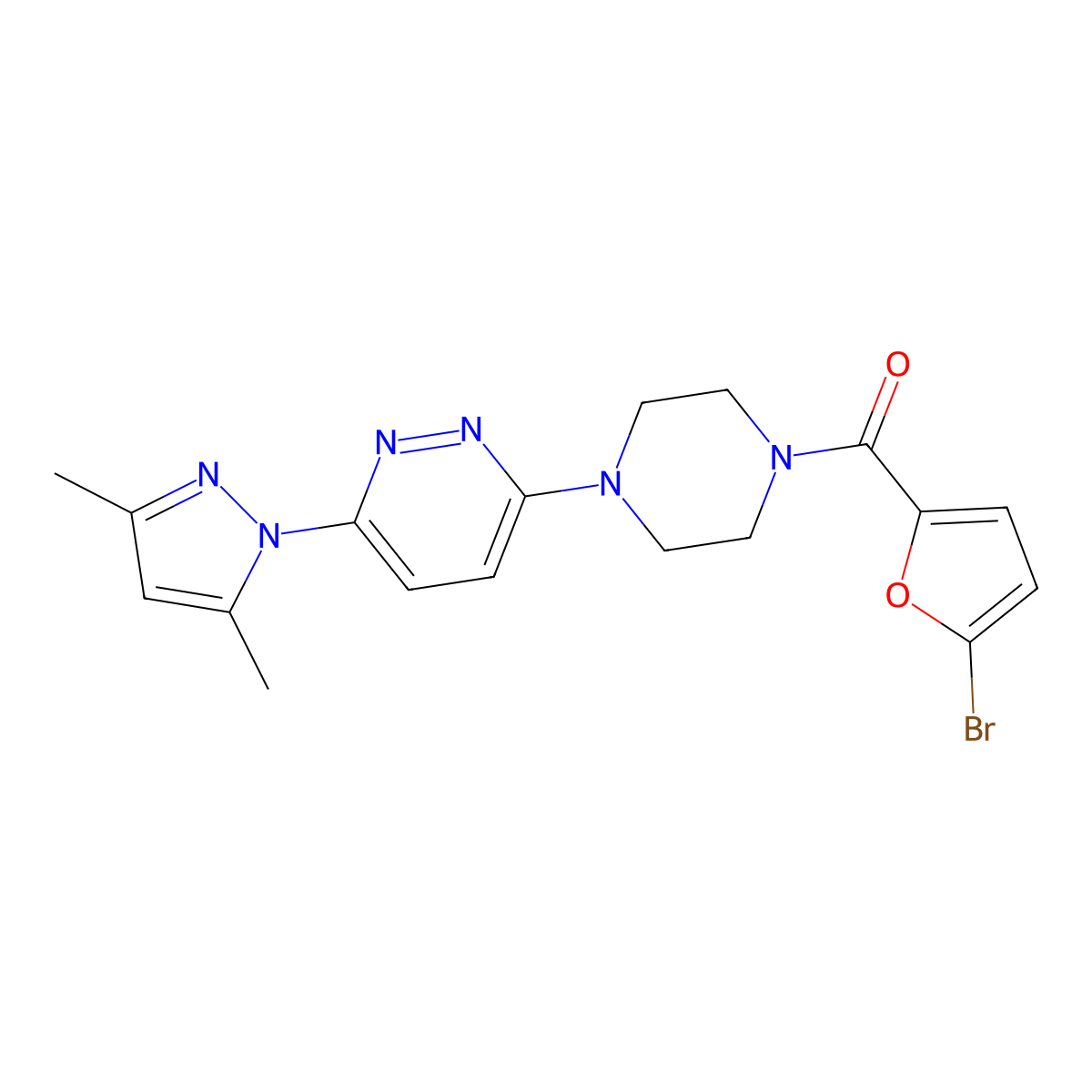 3-[4-(5-bromofuran-2-carbonyl)piperazin-1-yl]-6-(3,5-dimethyl-1H-pyrazol-1-yl)pyridazine molecular structure, CAS 1020503-22-3