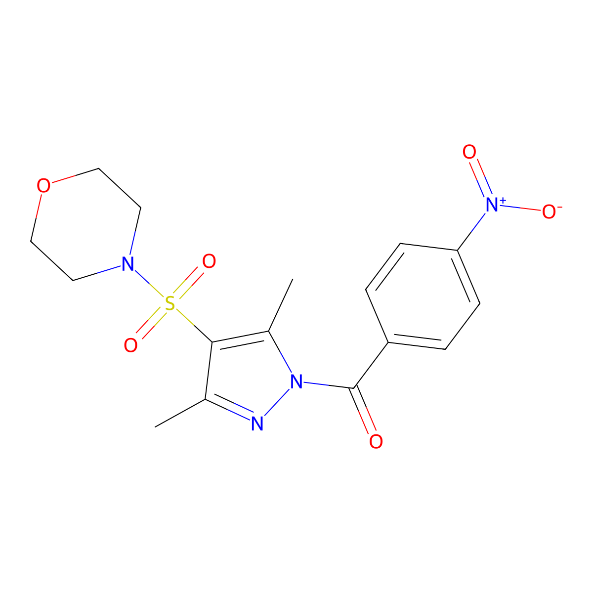 (3,5-dimethyl-4-(morpholinosulfonyl)-1H-pyrazol-1-yl)(4-nitrophenyl)methanone molecular structure, CAS 1020503-26-7
