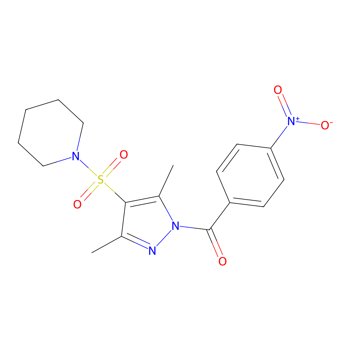 1-{[3,5-dimethyl-1-(4-nitrobenzoyl)-1H-pyrazol-4-yl]sulfonyl}piperidine molecular structure, CAS 1020503-29-0