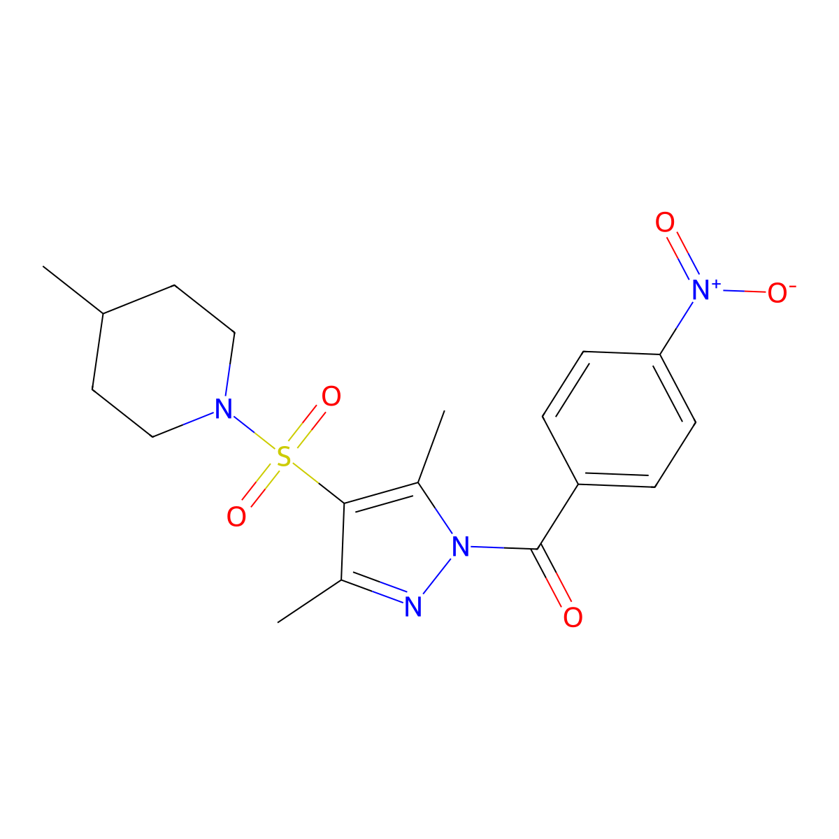 1-{[3,5-dimethyl-1-(4-nitrobenzoyl)-1H-pyrazol-4-yl]sulfonyl}-4-methylpiperidine molecular structure, CAS 1020503-30-3