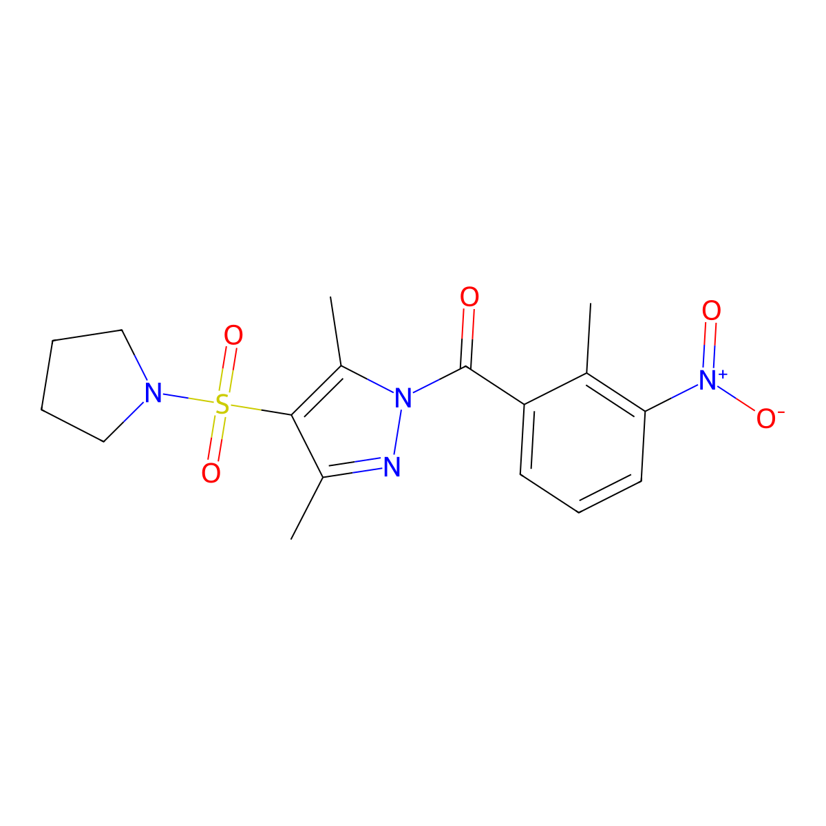 (3,5-dimethyl-4-(pyrrolidin-1-ylsulfonyl)-1H-pyrazol-1-yl)(2-methyl-3-nitrophenyl)methanone molecular structure, CAS 1020503-31-4