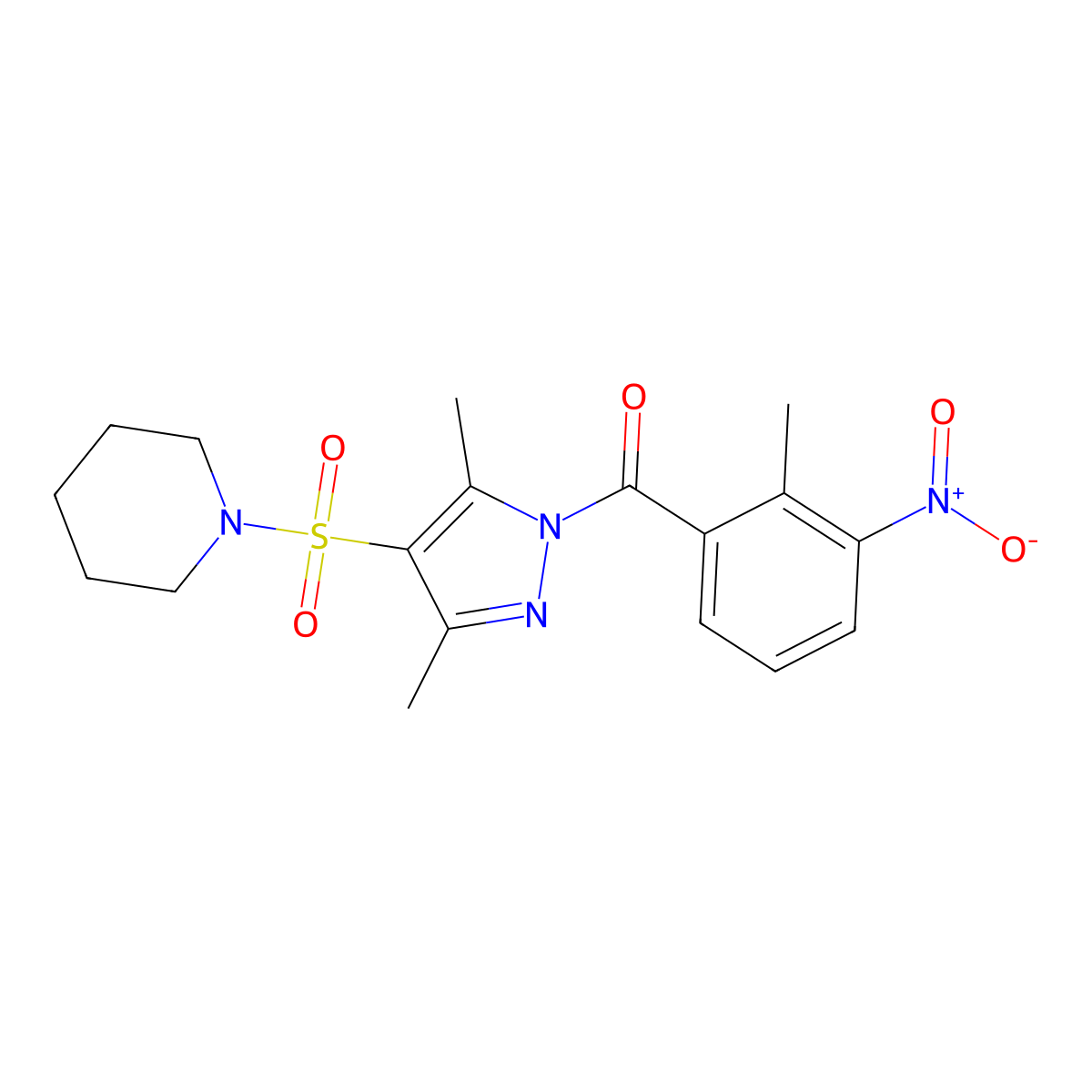 1-{[3,5-dimethyl-1-(2-methyl-3-nitrobenzoyl)-1H-pyrazol-4-yl]sulfonyl}piperidine molecular structure, CAS 1020503-32-5