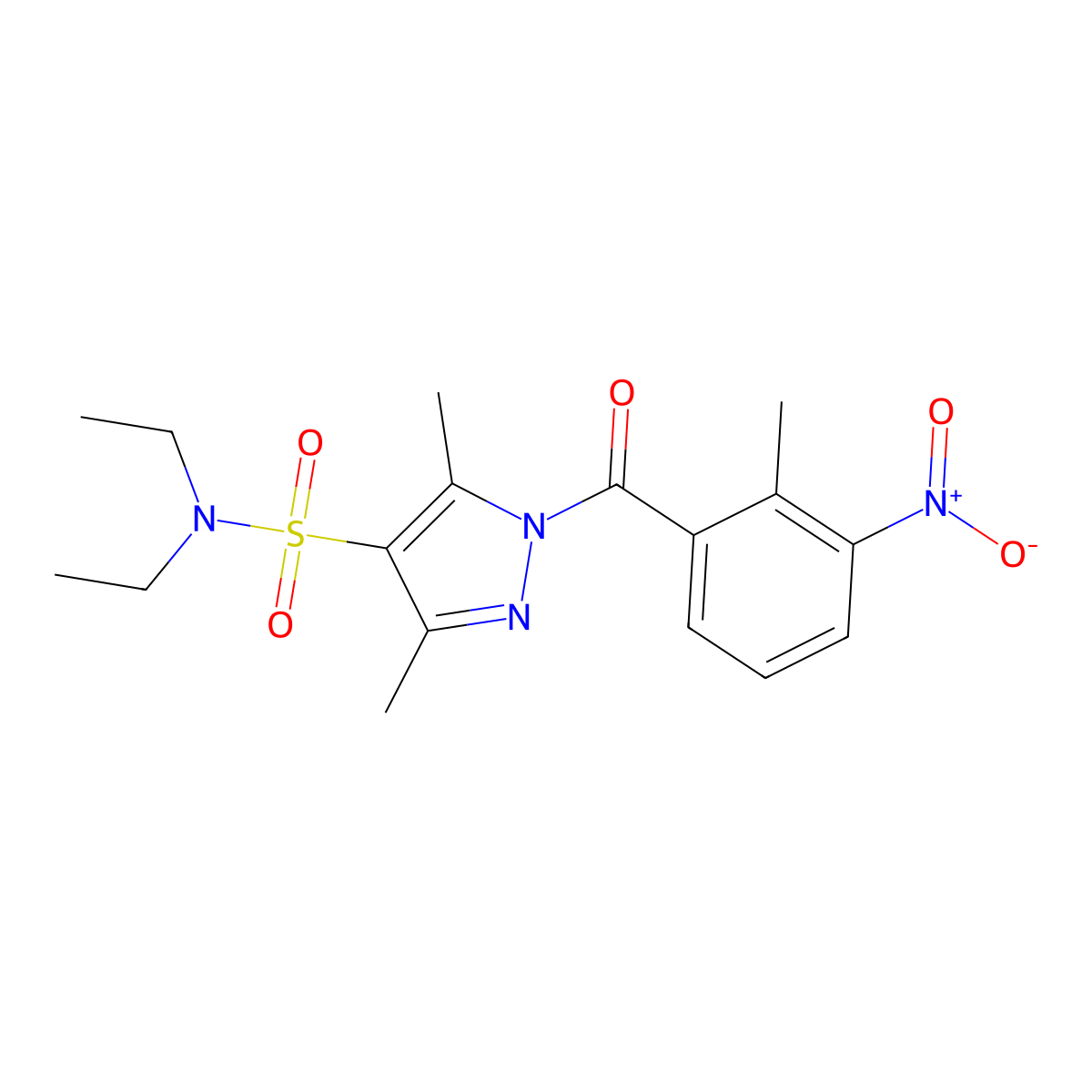N,N-diethyl-3,5-dimethyl-1-(2-methyl-3-nitrobenzoyl)-1H-pyrazole-4-sulfonamide molecular structure, CAS 1020503-35-8