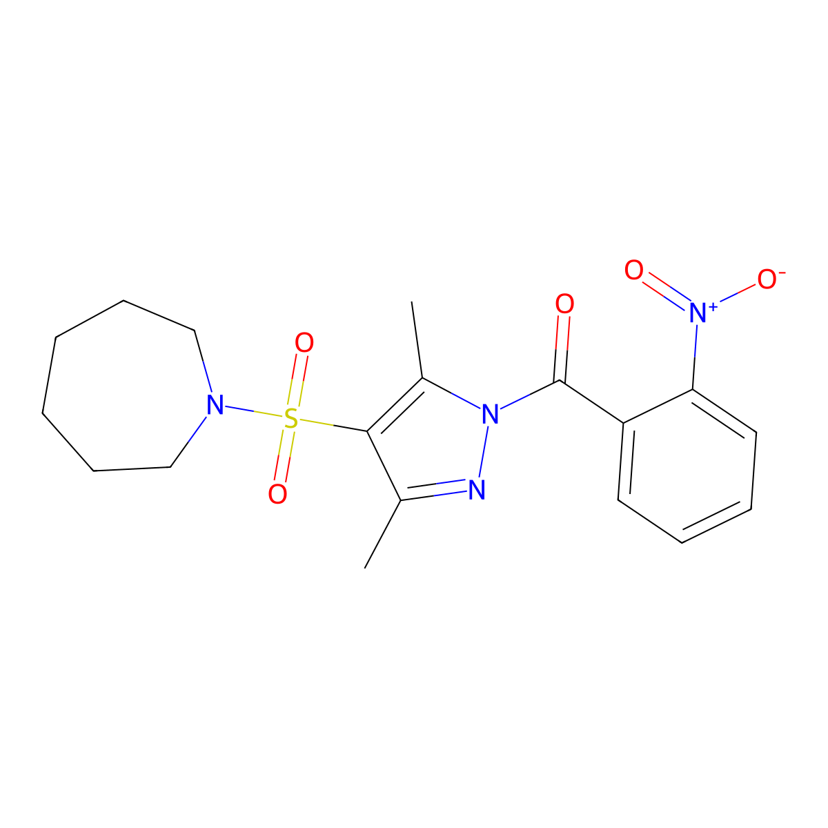 1-{[3,5-dimethyl-1-(2-nitrobenzoyl)-1H-pyrazol-4-yl]sulfonyl}azepane molecular structure, CAS 1020503-37-0