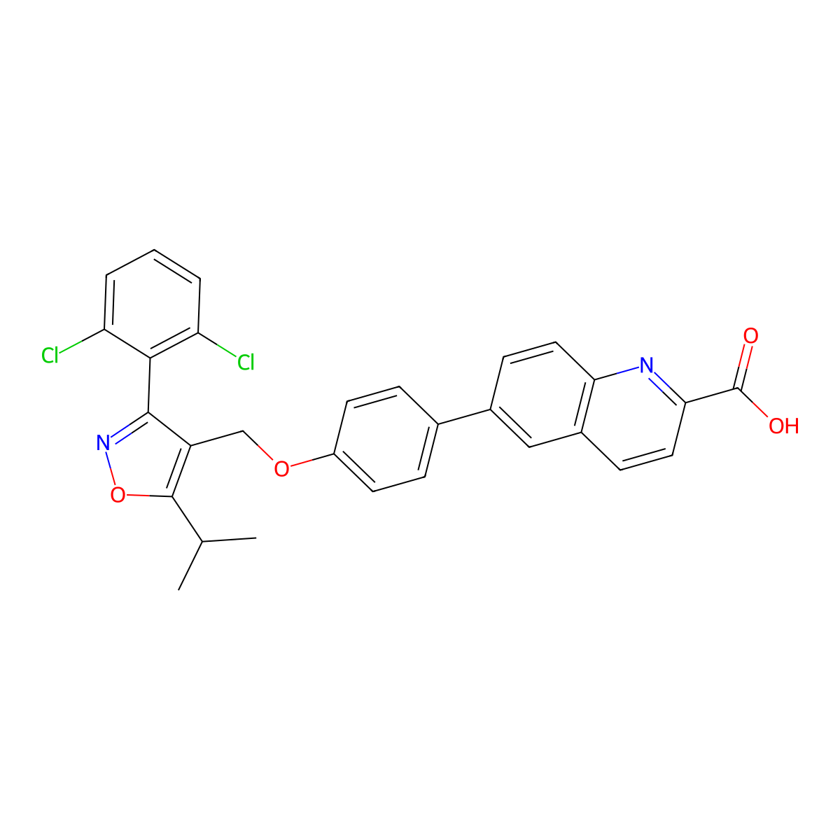 6-(4-{[3-(2,6-Dichlorophenyl)-5-(1-Methylethyl)isoxazol-4-Yl]methoxy}phenyl)quinoline-2-Carboxylic Acid molecular structure, CAS 1020567-30-9