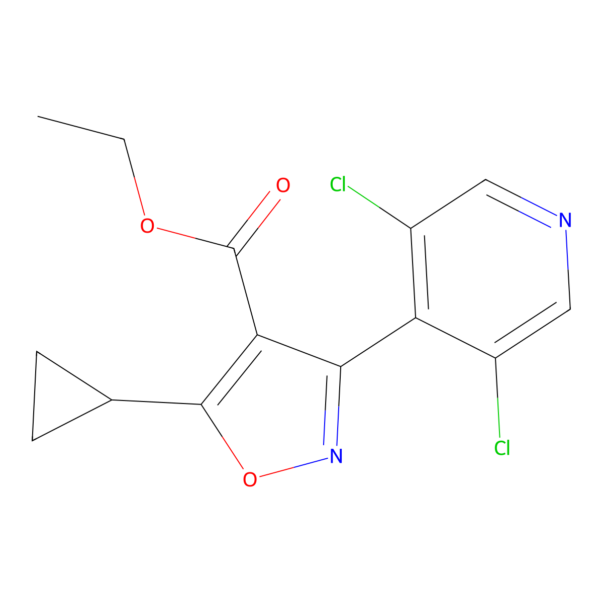 Ethyl 5-cyclopropyl-3-(3,5-dichloro-4-pyridinyl)-4-isoxazolecarboxylate molecular structure, CAS 1020569-94-1