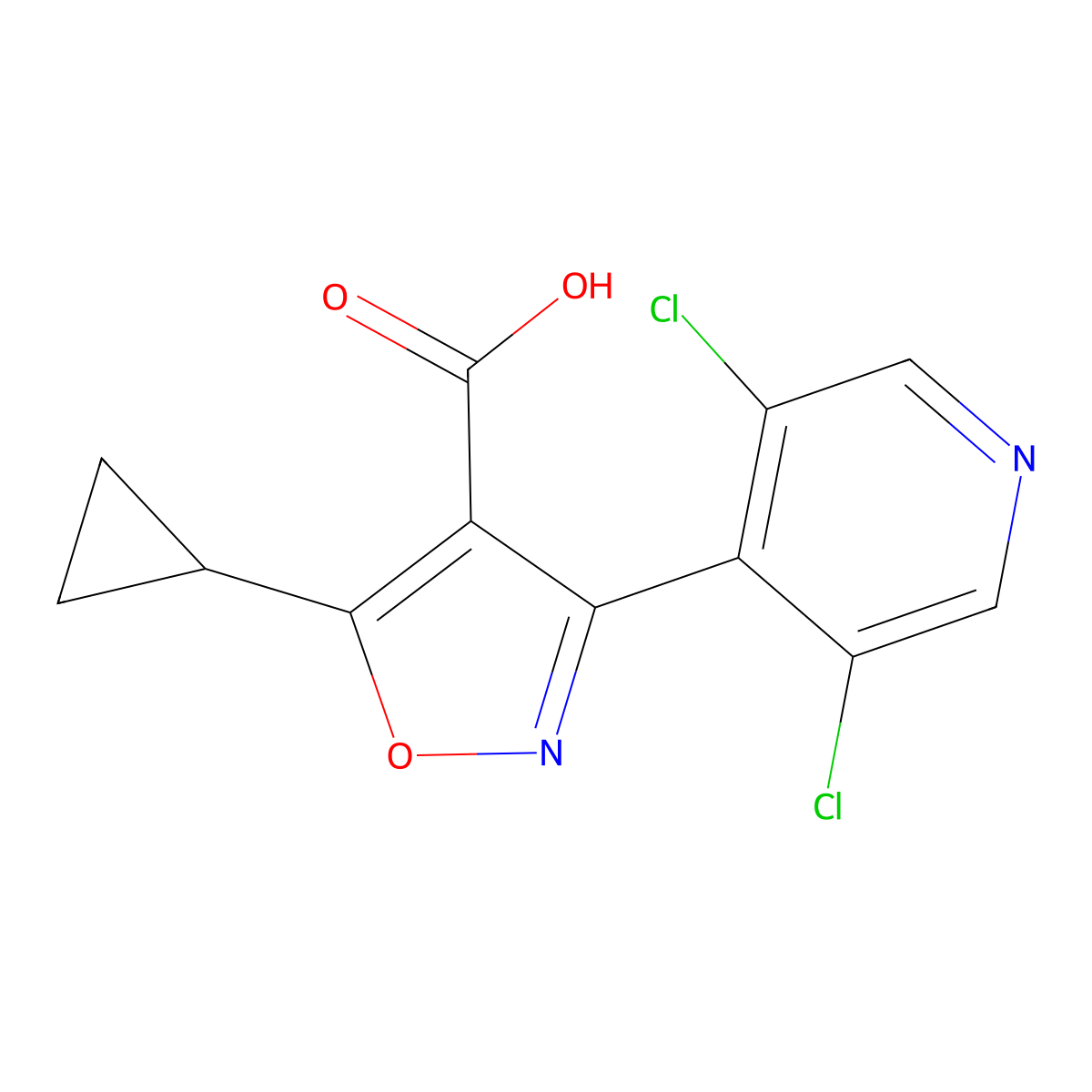 5-Cyclopropyl-3-(3,5-dichloro-4-pyridyl)isoxazole-4-carboxylic Acid molecular structure, CAS 1020569-99-6