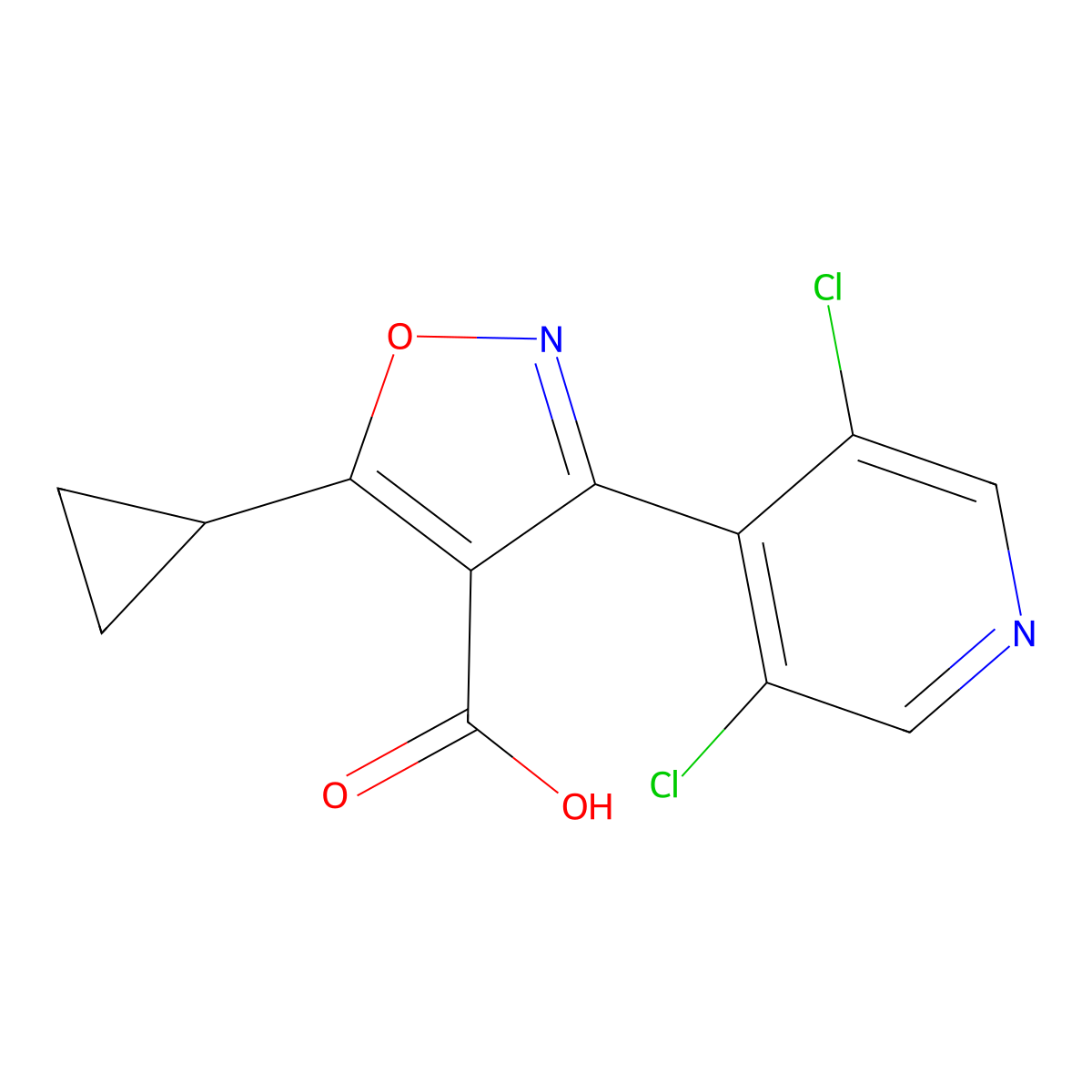 5-Cyclopropyl-3-(3,5-dichloro-4-pyridyl)isoxazole-4-carboxylic Acid molecular structure, CAS 1020569-99-6