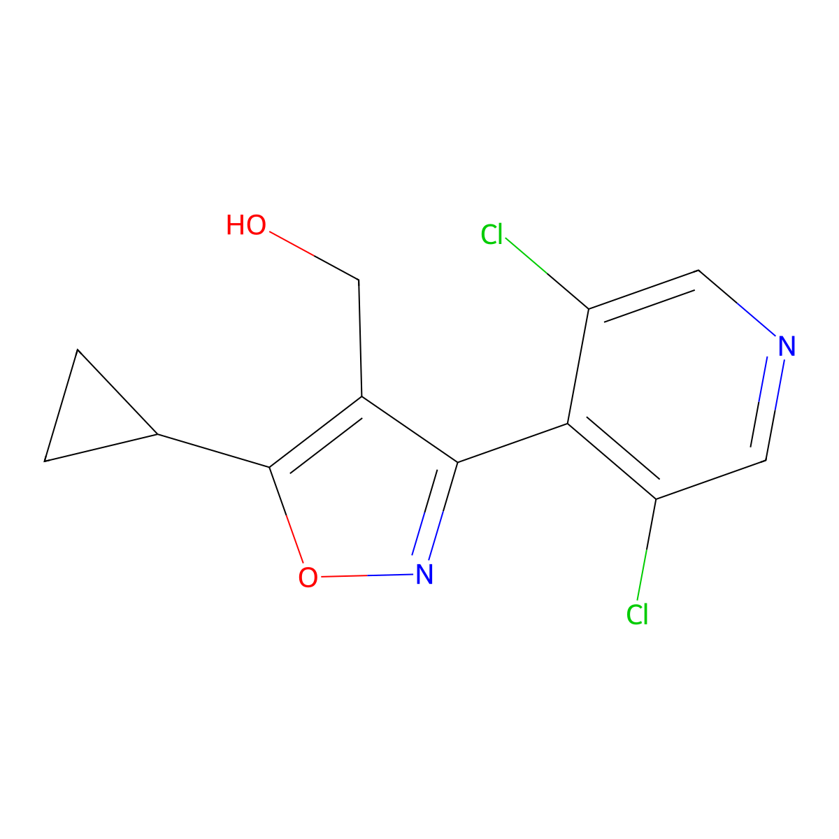 5-Cyclopropyl-3-(3,5-dichloro-4-pyridyl)isoxazole-4-methanol molecular structure, CAS 1020570-04-0