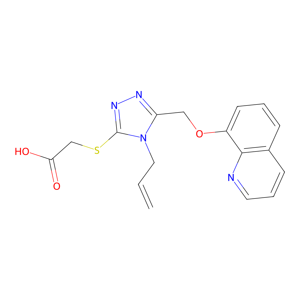 ({4-allyl-5-[(8-quinolinyloxy)methyl]-4H-1,2,4-triazol-3-yl}thio)acetic acid molecular structure, CAS 102061-72-3