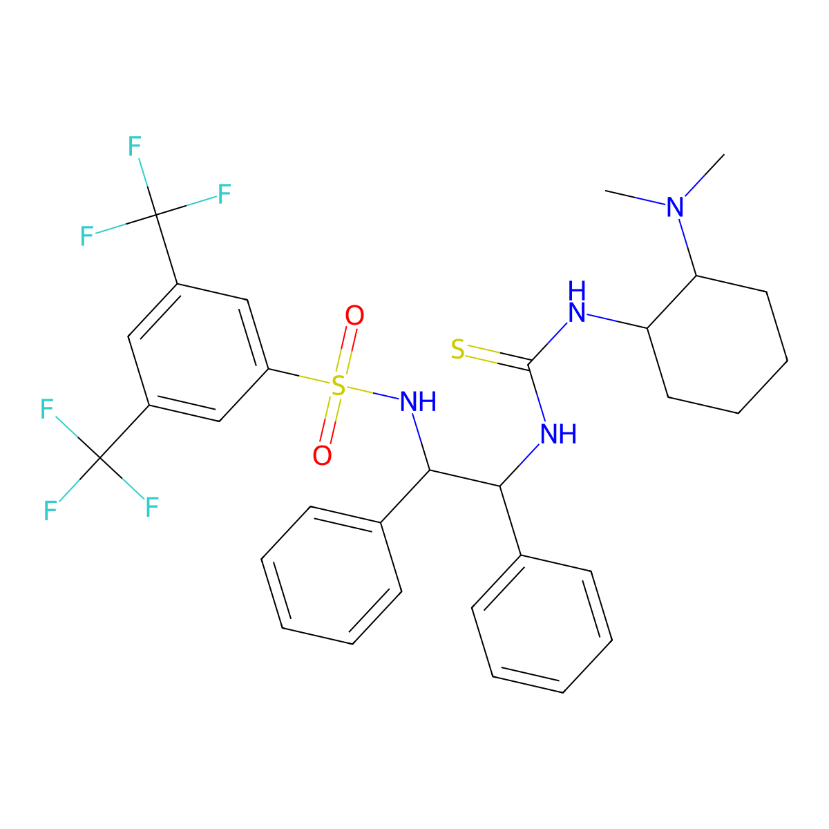 N-((1R,2R)-2-(3-((1R,2R)-2-(Dimethylamino)cyclohexyl)thioureido)-1,2-diphenylethyl)-3,5-bis(trifluoromethyl)benzenesulfonamide molecular structure, CAS 1020665-73-9