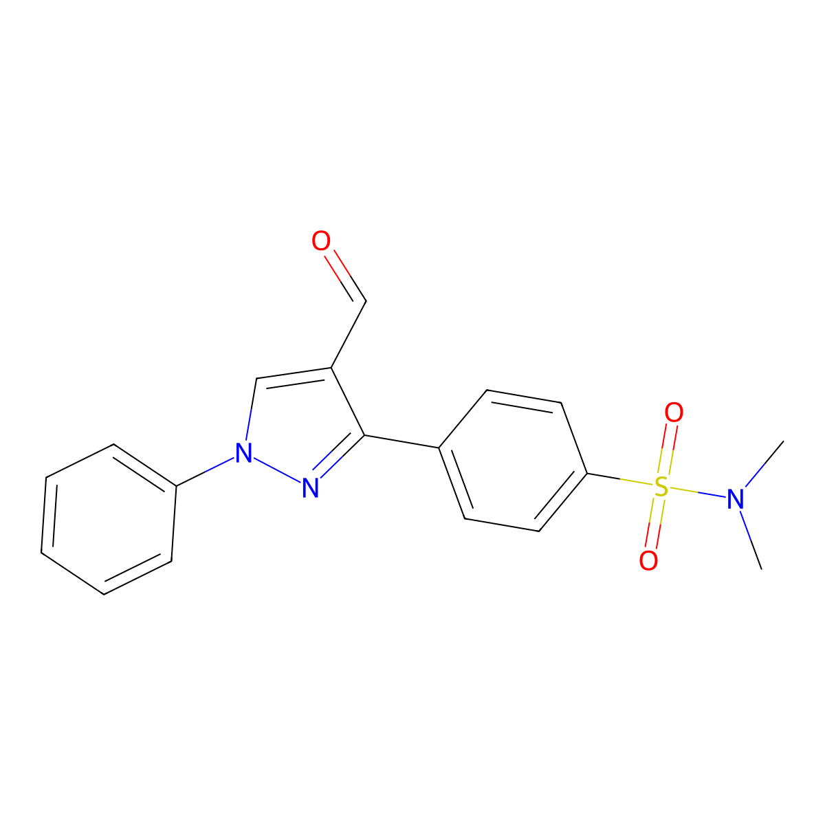 3-{4-[(Dimethylamino)sulfonyl]phenyl}-1-phenylpyrazole-4-carbaldehyde molecular structure, CAS 1020703-43-8