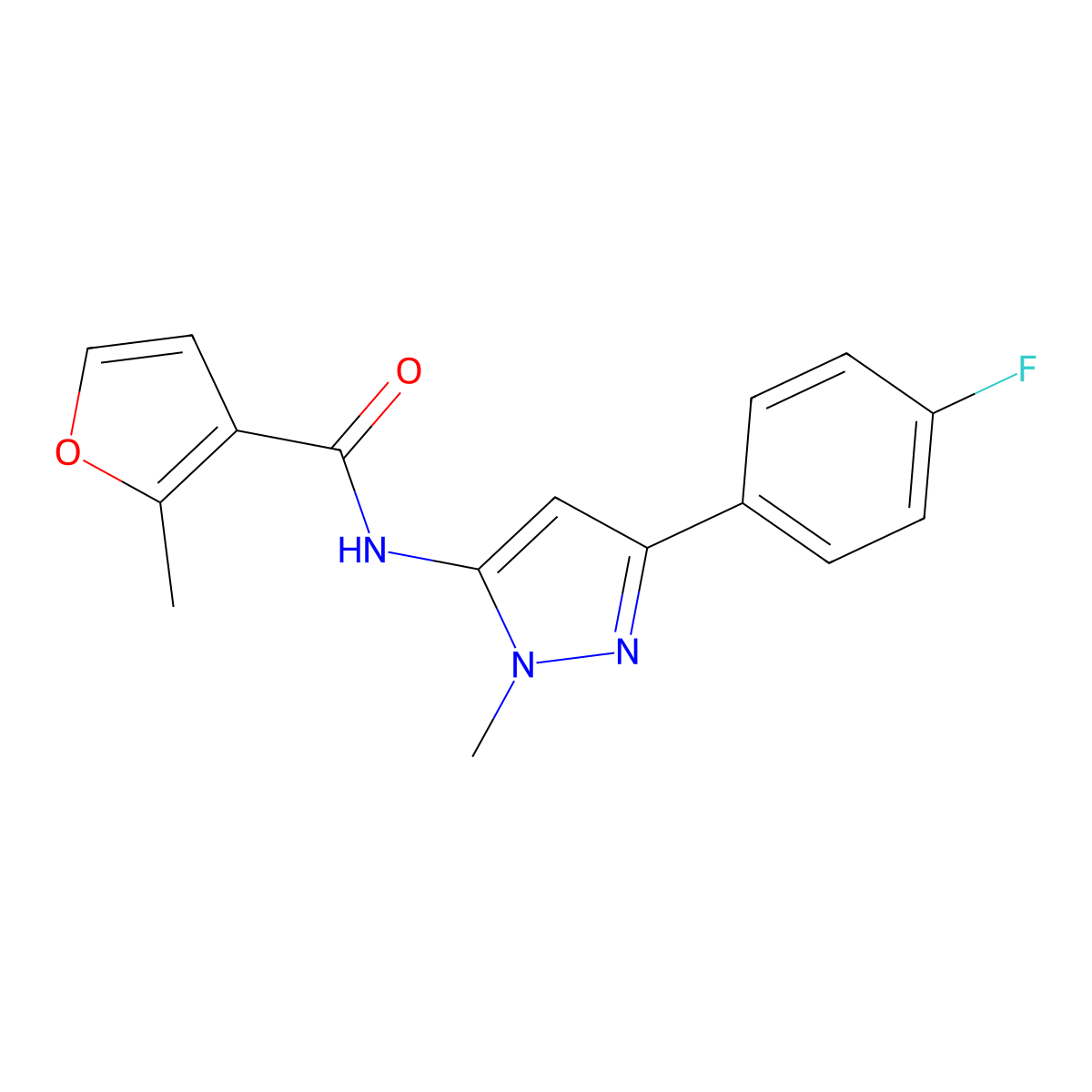 N-[3-(4-fluorophenyl)-1-methylpyrazol-5-yl](2-methyl(3-furyl))carboxamide molecular structure, CAS 1020709-19-6