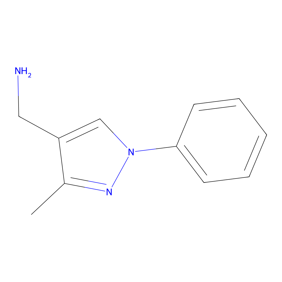 (3-methyl-1-phenyl-1H-pyrazol-4-yl)methanamine molecular structure, CAS 1020718-05-1