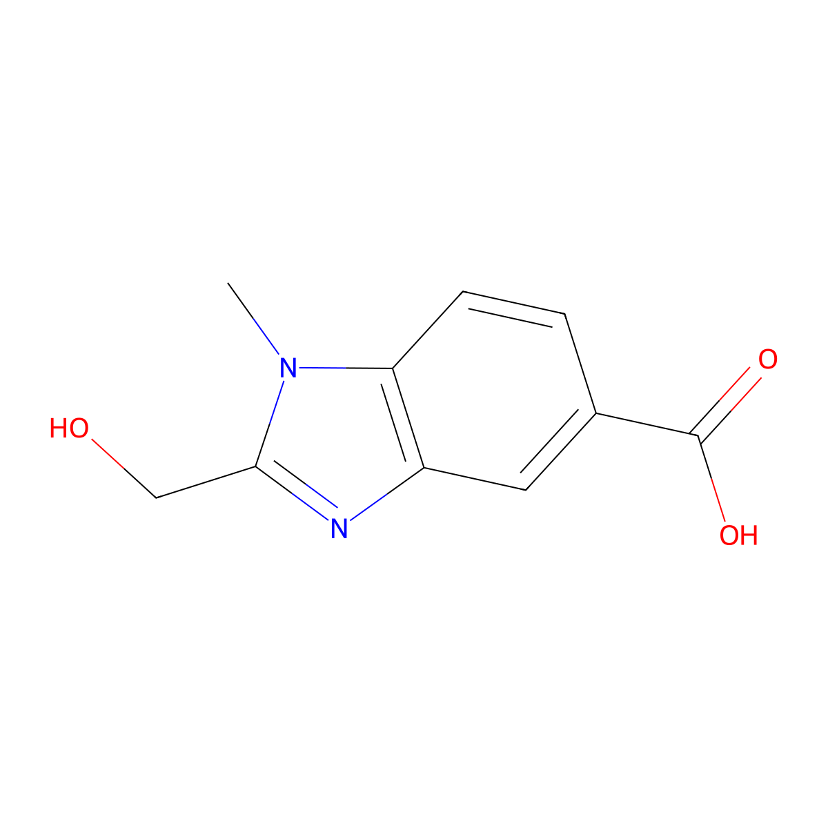2-(hydroxymethyl)-1-methyl-1H-benzimidazole-5-carboxylic acid molecular structure, CAS 1020718-28-8