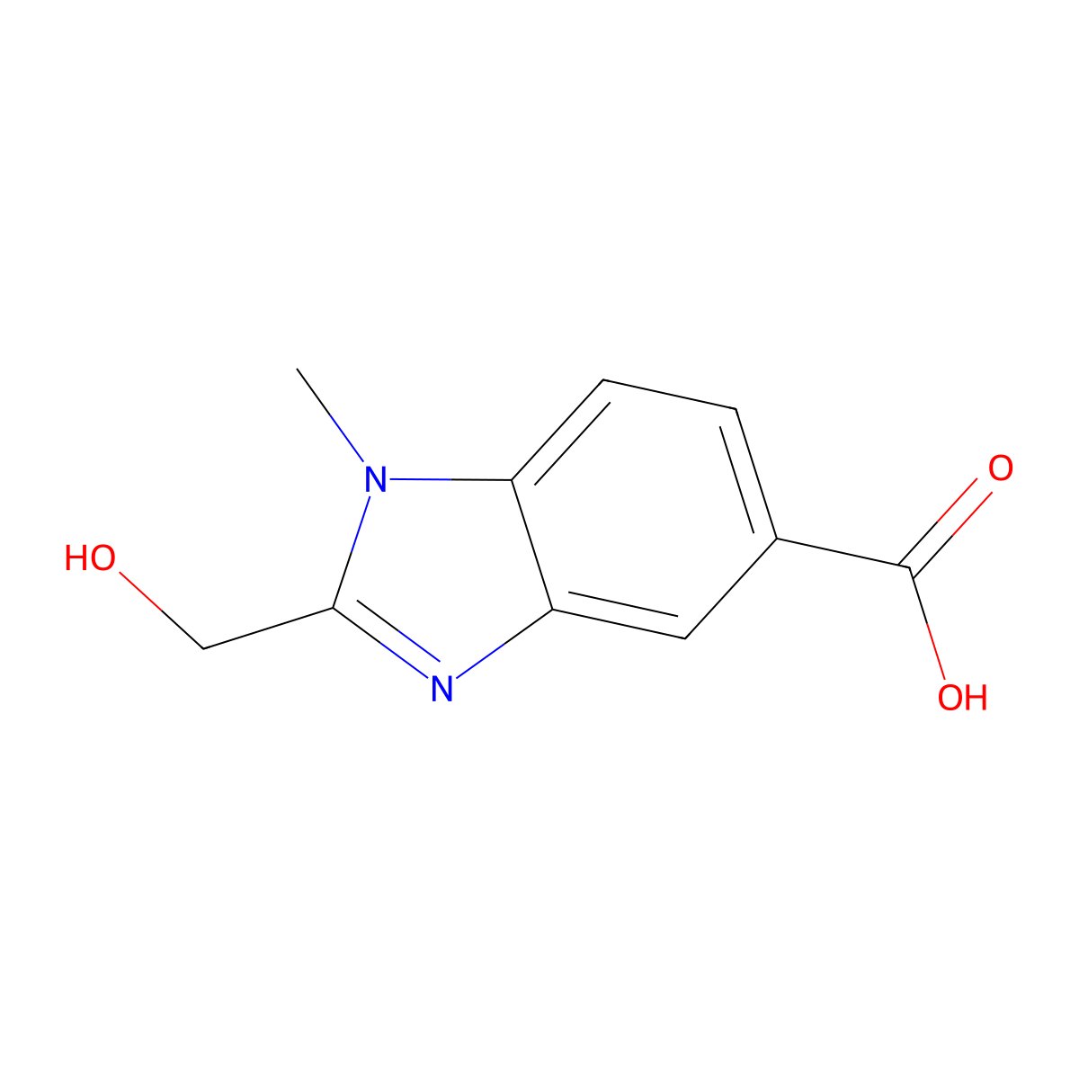2-(hydroxymethyl)-1-methyl-1H-benzimidazole-5-carboxylic acid molecular structure, CAS 1020718-28-8