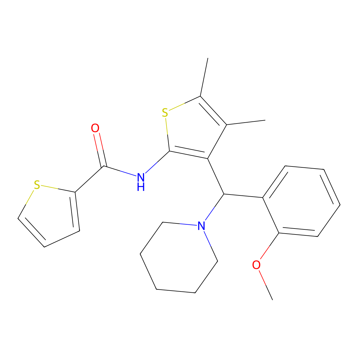 N-{3-[(2-methoxyphenyl)(piperidin-1-yl)methyl]-4,5-dimethyl-2-thienyl}thiophene-2-carboxamide molecular structure, CAS 1020718-51-7