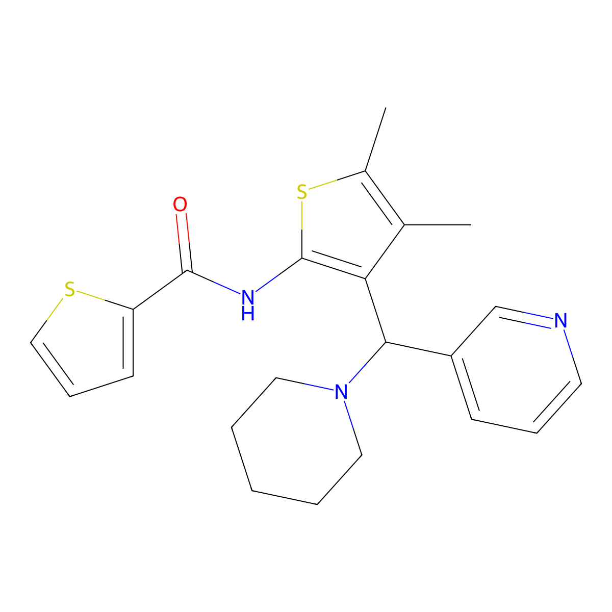N-{4,5-dimethyl-3-[piperidin-1-yl(pyridin-3-yl)methyl]-2-thienyl}thiophene-2-carboxamide molecular structure, CAS 1020718-64-2