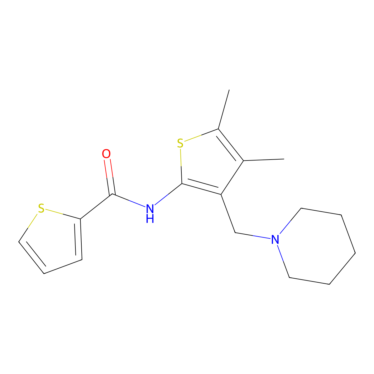 N-[4,5-Dimethyl-3-(1-piperidinylmethyl)-2-thienyl]-2-thiophenecarboxamide molecular structure, CAS 1020718-70-0