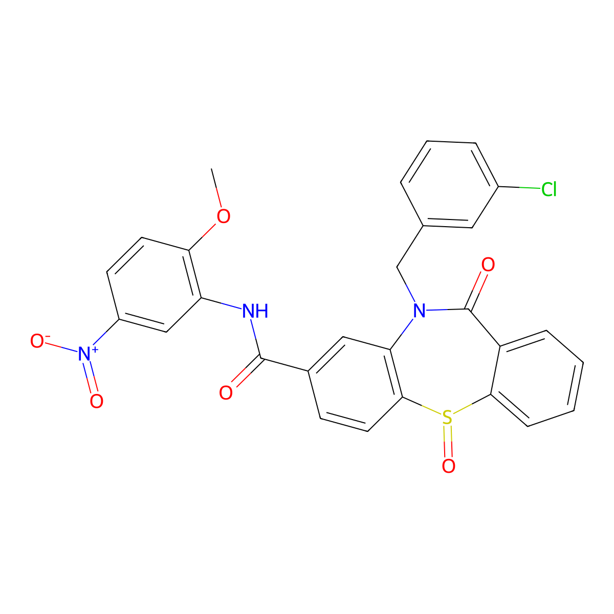 10-(3-chlorobenzyl)-N-(2-methoxy-5-nitrophenyl)-11-oxo-10,11-dihydrodibenzo[b,f][1,4]thiazepine-8-carboxamide 5-oxide molecular structure, CAS 1020719-87-2