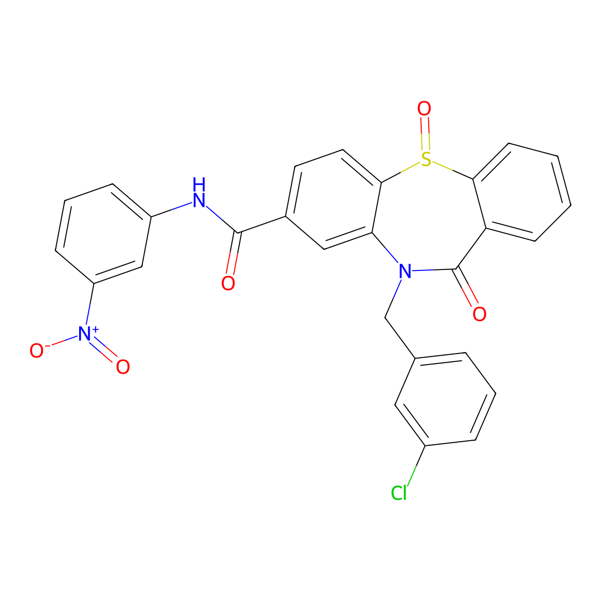 10-(3-chlorobenzyl)-N-(3-nitrophenyl)-11-oxo-10,11-dihydrodibenzo[b,f][1,4]thiazepine-8-carboxamide 5-oxide molecular structure, CAS 1020719-90-7