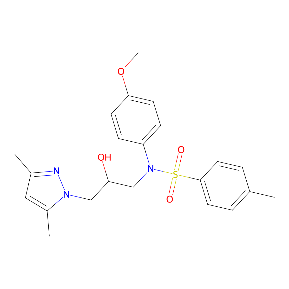 N-(3-(3,5-dimethyl-1H-pyrazol-1-yl)-2-hydroxypropyl)-N-(4-methoxyphenyl)-4-methylbenzenesulfonamide molecular structure, CAS 1020721-19-0