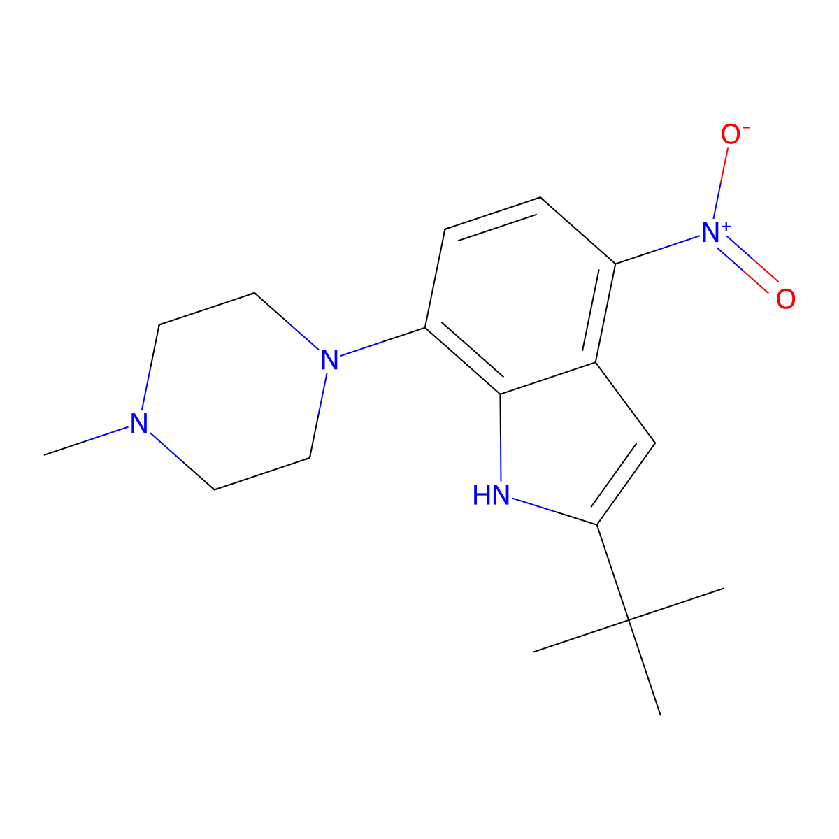 2-(tert-Butyl)-7-(4-methylpiperazin-1-yl)-4-nitro-1H-indole molecular structure, CAS 1020722-21-7