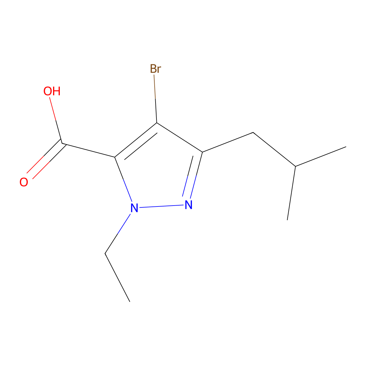 4-Bromo-1-ethyl-3-(2-methylpropyl)-1H-pyrazole-5-carboxylic acid molecular structure, CAS 1020722-66-0