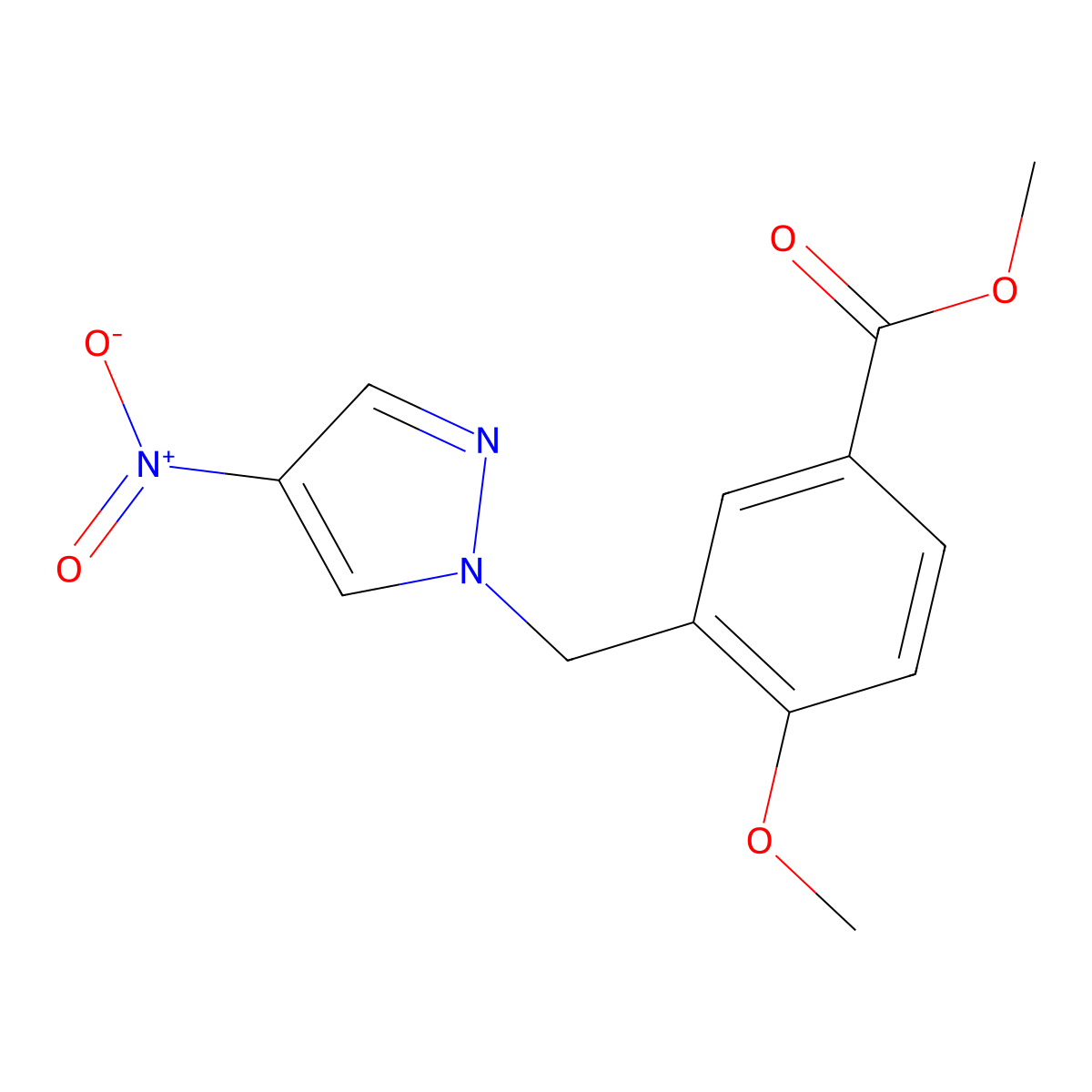 Methyl 4-methoxy-3-((4-nitro-1H-pyrazol-1-yl)methyl)benzoate molecular structure, CAS 1020724-04-2