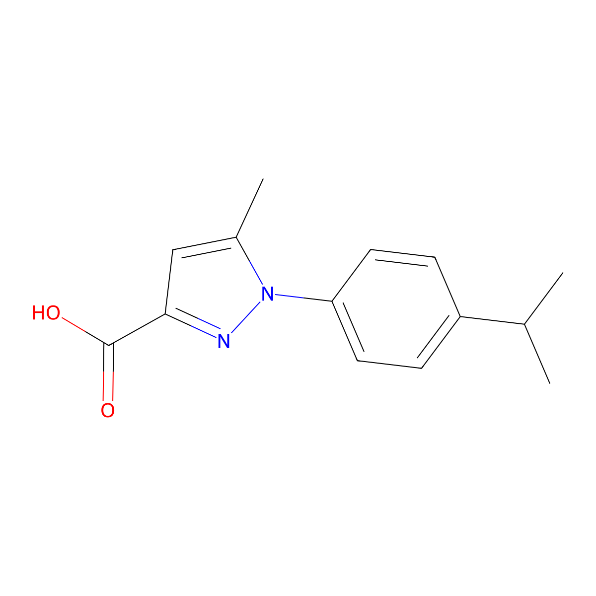 5-methyl-1-[4-(propan-2-yl)phenyl]-1H-pyrazole-3-carboxylic acid molecular structure, CAS 1020724-11-1