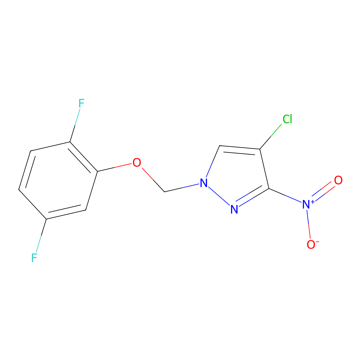 4-Chloro-1-((2,5-difluorophenoxy)methyl)-3-nitro-1H-pyrazole molecular structure, CAS 1020724-23-5