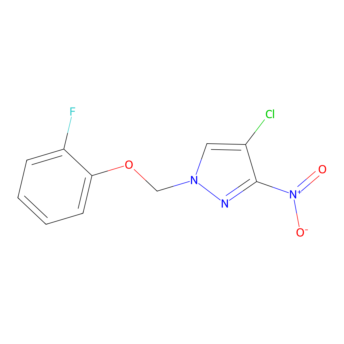 4-Chloro-1-((2-fluorophenoxy)methyl)-3-nitro-1H-pyrazole molecular structure, CAS 1020724-26-8