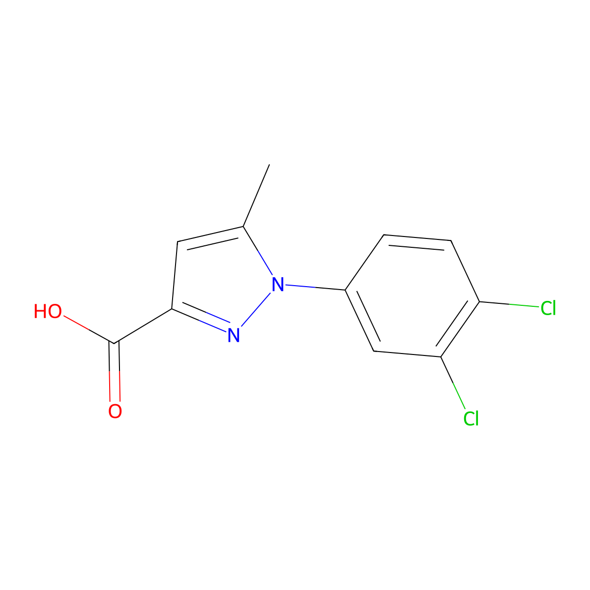 1-(3,4-dichlorophenyl)-5-methyl-1H-pyrazole-3-carboxylic acid molecular structure, CAS 1020724-32-6