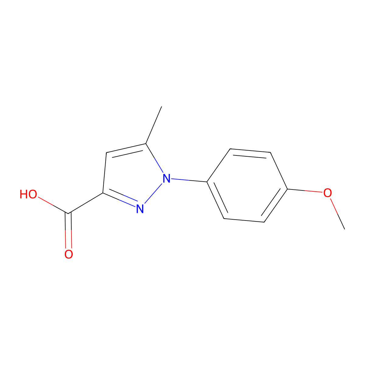 1-(4-methoxyphenyl)-5-methyl-1H-pyrazole-3-carboxylic acid molecular structure, CAS 1020724-35-9