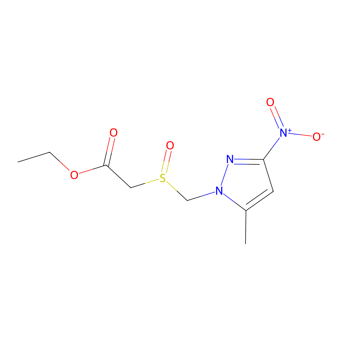 ethyl {[(5-methyl-3-nitro-1H-pyrazol-1-yl)methyl]sulfinyl}acetate molecular structure, CAS 1020724-52-0