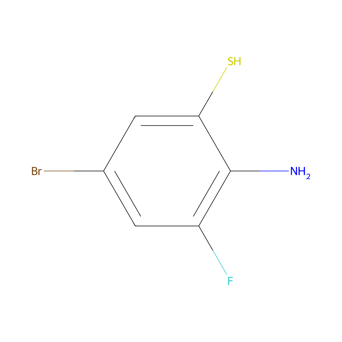 2-Amino-5-bromo-3-fluorobenzene-1-thiol molecular structure, CAS 1020745-85-0