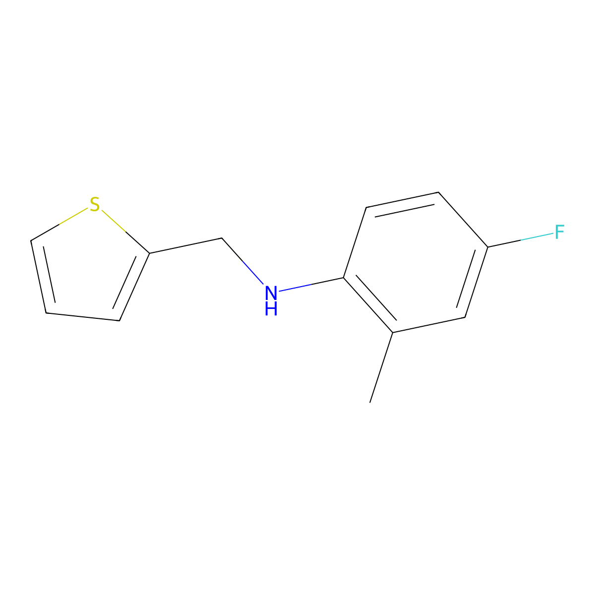 4-fluoro-2-methyl-N-(thiophen-2-ylmethyl)aniline molecular structure, CAS 1020960-62-6