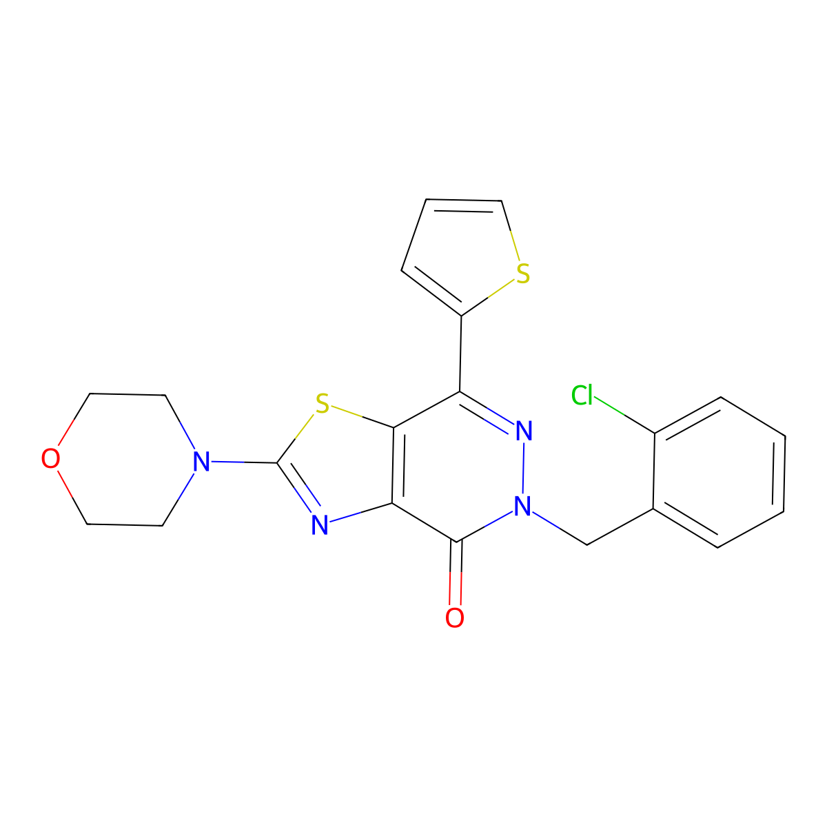5-(2-chlorobenzyl)-2-morpholino-7-(thiophen-2-yl)thiazolo[4,5-d]pyridazin-4(5H)-one molecular structure, CAS 1020967-34-3