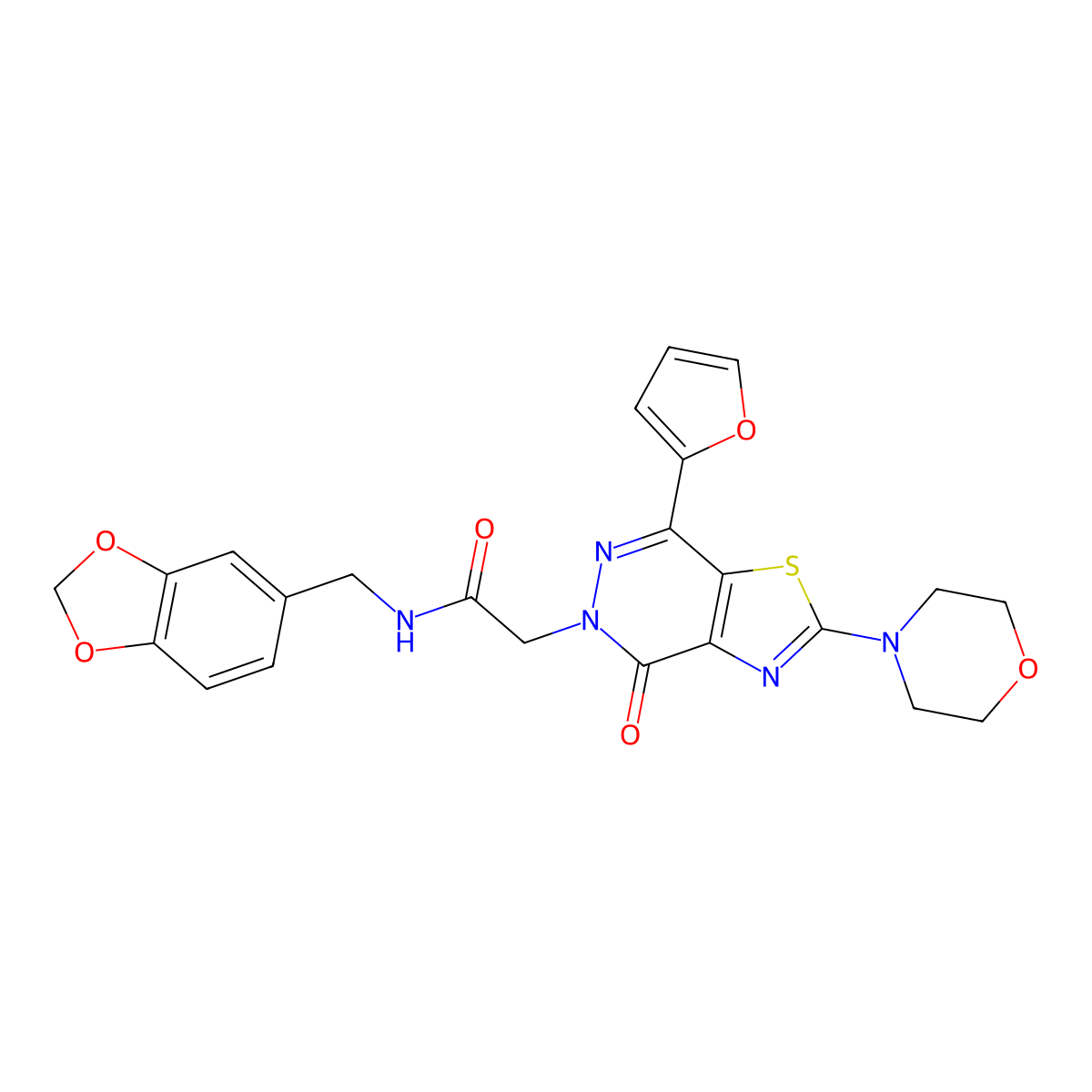 N-(benzo[d][1,3]dioxol-5-ylmethyl)-2-(7-(furan-2-yl)-2-morpholino-4-oxothiazolo[4,5-d]pyridazin-5(4H)-yl)acetamide molecular structure, CAS 1020967-66-1