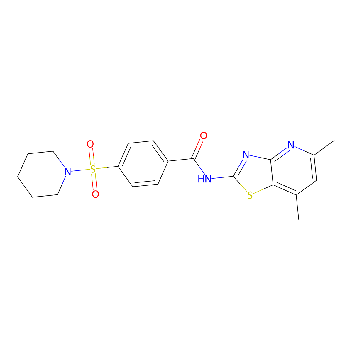 N-(5,7-dimethylthiazolo[4,5-b]pyridin-2-yl)-4-(piperidin-1-ylsulfonyl)benzamide molecular structure, CAS 1020968-22-2
