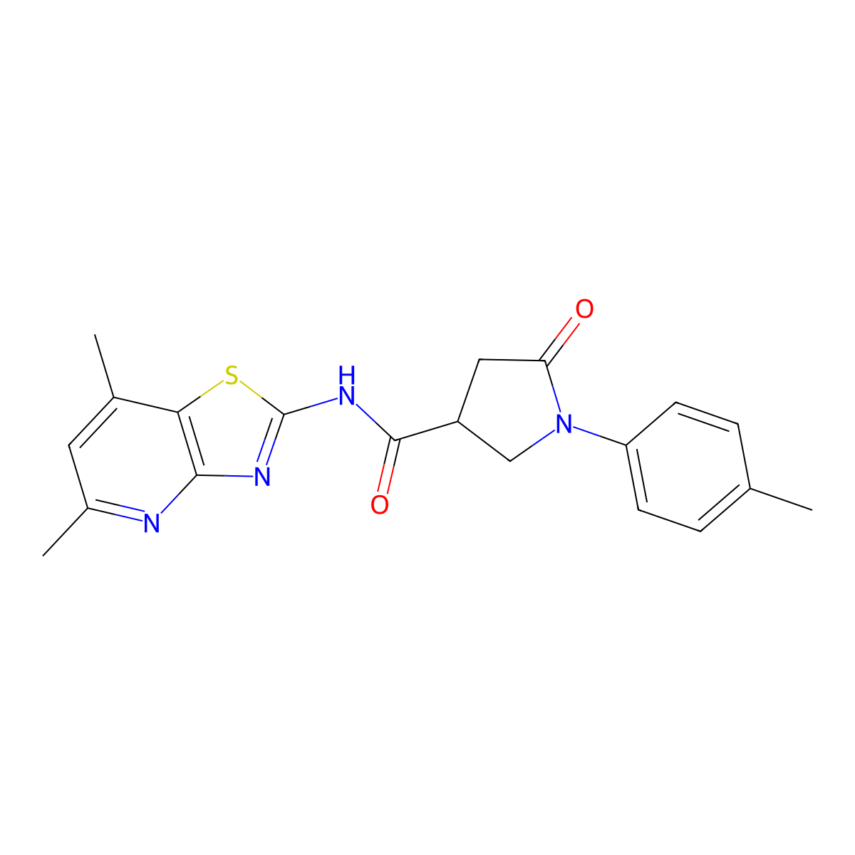N-(5,7-dimethylthiazolo[4,5-b]pyridin-2-yl)-5-oxo-1-(p-tolyl)pyrrolidine-3-carboxamide molecular structure, CAS 1020968-30-2