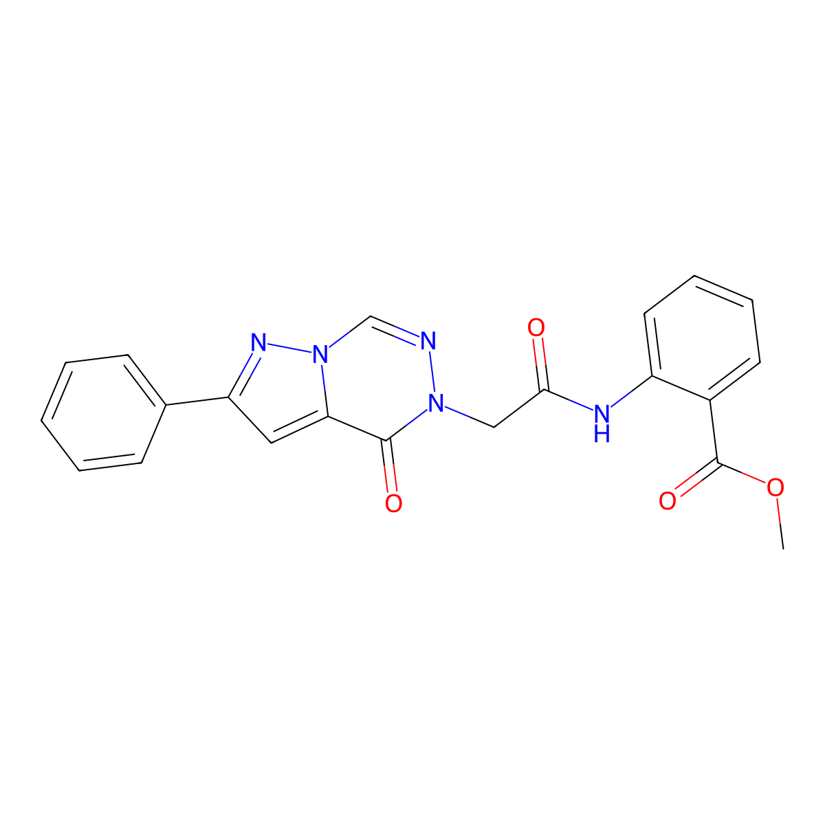 methyl 2-{[(4-oxo-2-phenylpyrazolo[1,5-d][1,2,4]triazin-5(4H)-yl)acetyl]amino}benzoate molecular structure, CAS 1020968-52-8