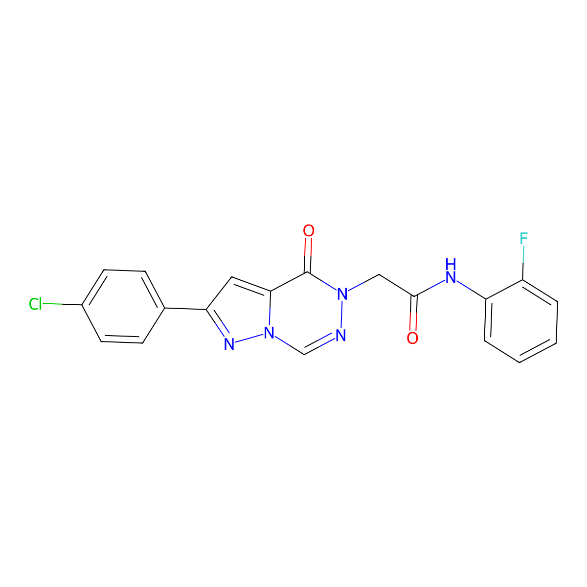 2-(8-(4-chlorophenyl)-(oxo)pyrazolo[1,5-d][1,2,4]triazin-1-yl)-N-(2-fluorophenyl)acetamide molecular structure, CAS 1020969-16-7