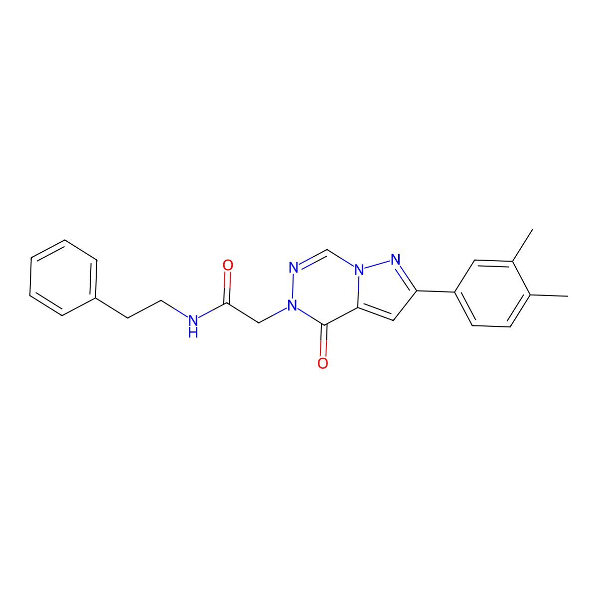 2-[2-(3,4-dimethylphenyl)-4-oxopyrazolo[1,5-d][1,2,4]triazin-5(4H)-yl]-N-(2-phenylethyl)acetamide molecular structure, CAS 1020969-39-4