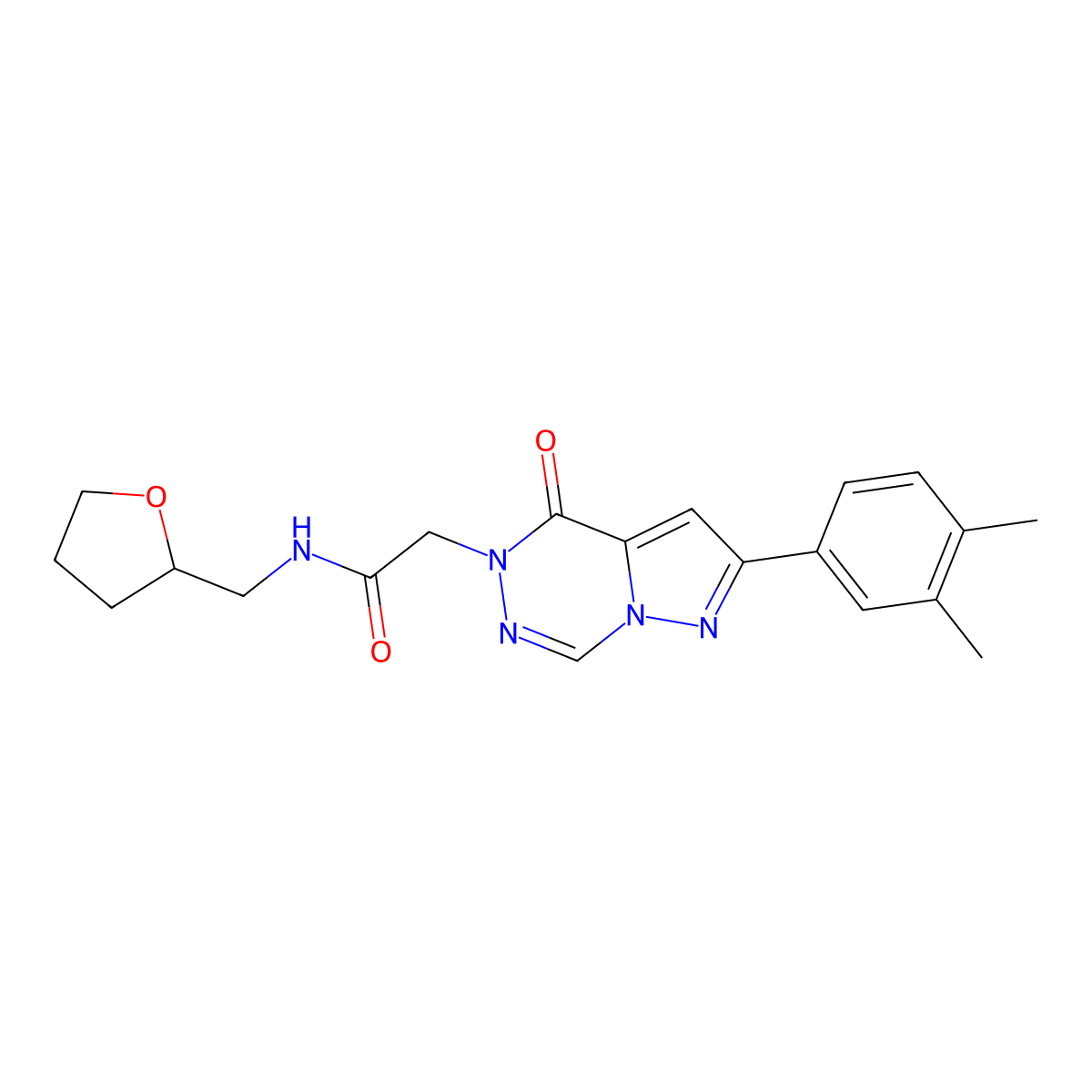 2-[2-(3,4-dimethylphenyl)-4-oxopyrazolo[1,5-d][1,2,4]triazin-5(4H)-yl]-N-(tetrahydrofuran-2-ylmethyl)acetamide molecular structure, CAS 1020969-46-3