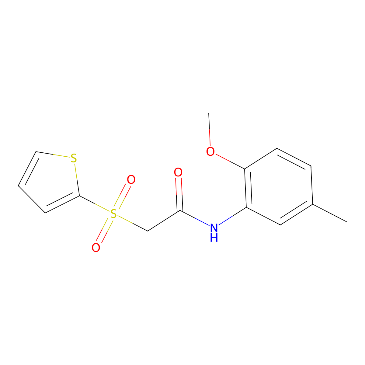 N-(2-methoxy-5-methylphenyl)-2-(thiophen-2-ylsulfonyl)acetamide molecular structure, CAS 1020970-52-8