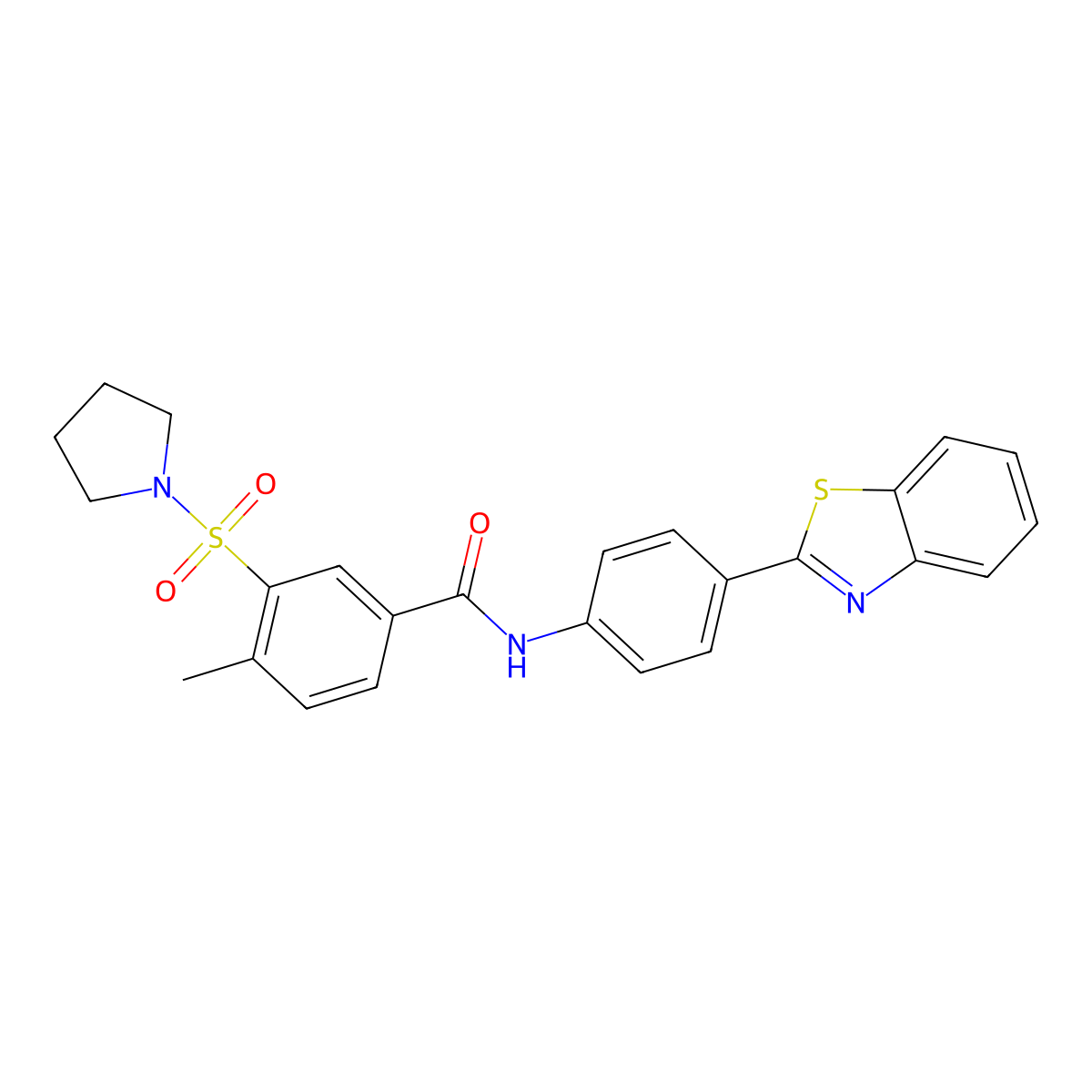 N-[4-(1,3-benzothiazol-2-yl)phenyl]-4-methyl-3-(pyrrolidin-1-ylsulfonyl)benzamide molecular structure, CAS 1020971-26-9