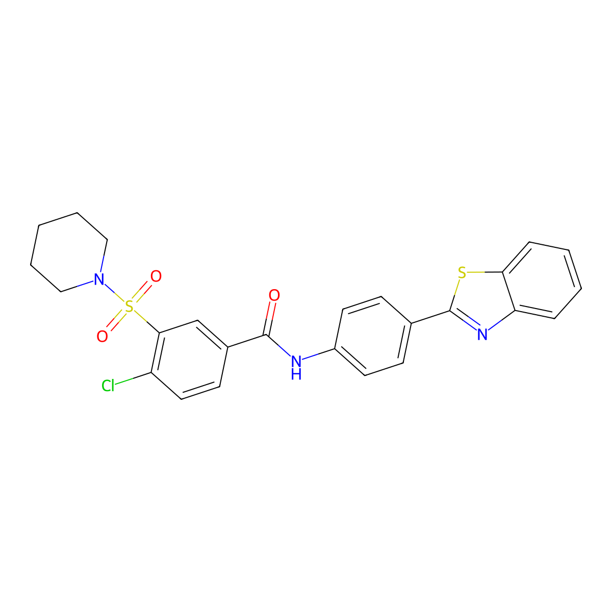 N-[4-(1,3-benzothiazol-2-yl)phenyl]-4-chloro-3-(piperidin-1-ylsulfonyl)benzamide molecular structure, CAS 1020971-33-8